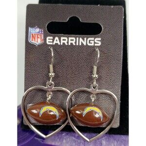 NFL Los Angeles Chargers Football in Heart Hoop Earrings Sports Collectables